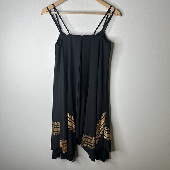 Sachin & Babi Dress Black Layered Strappy Cape Wings With Gold Accent Trim Sz 2 - Picture 6 of 12